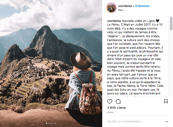 World Else : exemple d'une influenceuse voyage sur Instagram