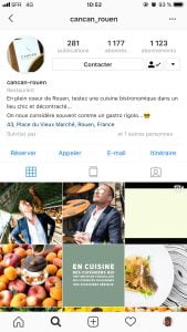 Interface de la page Instagram du restaurant Le Cancan