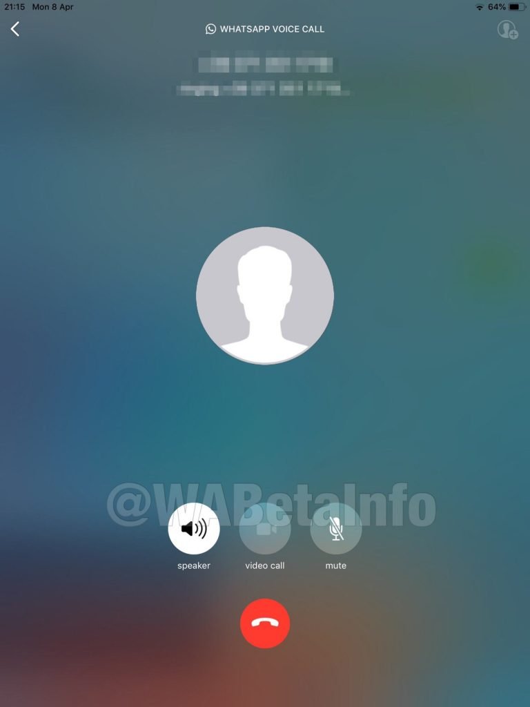 L'interface call de l'application WhatsApp sur iPad