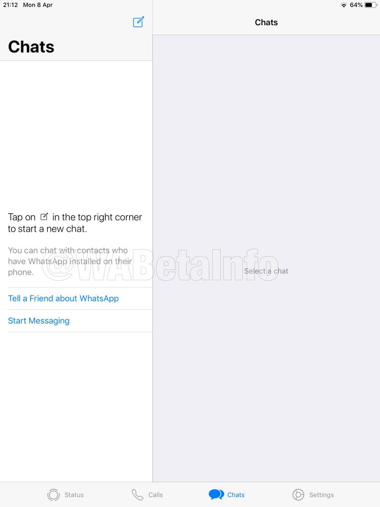L'interface chat de l'application WhatsApp sur iPad