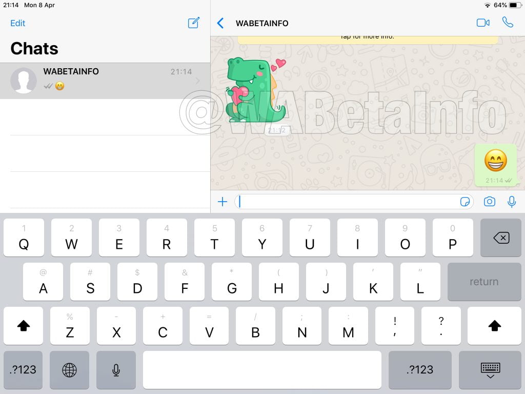 L'interface chat en paysage de l'application WhatsApp sur iPad
