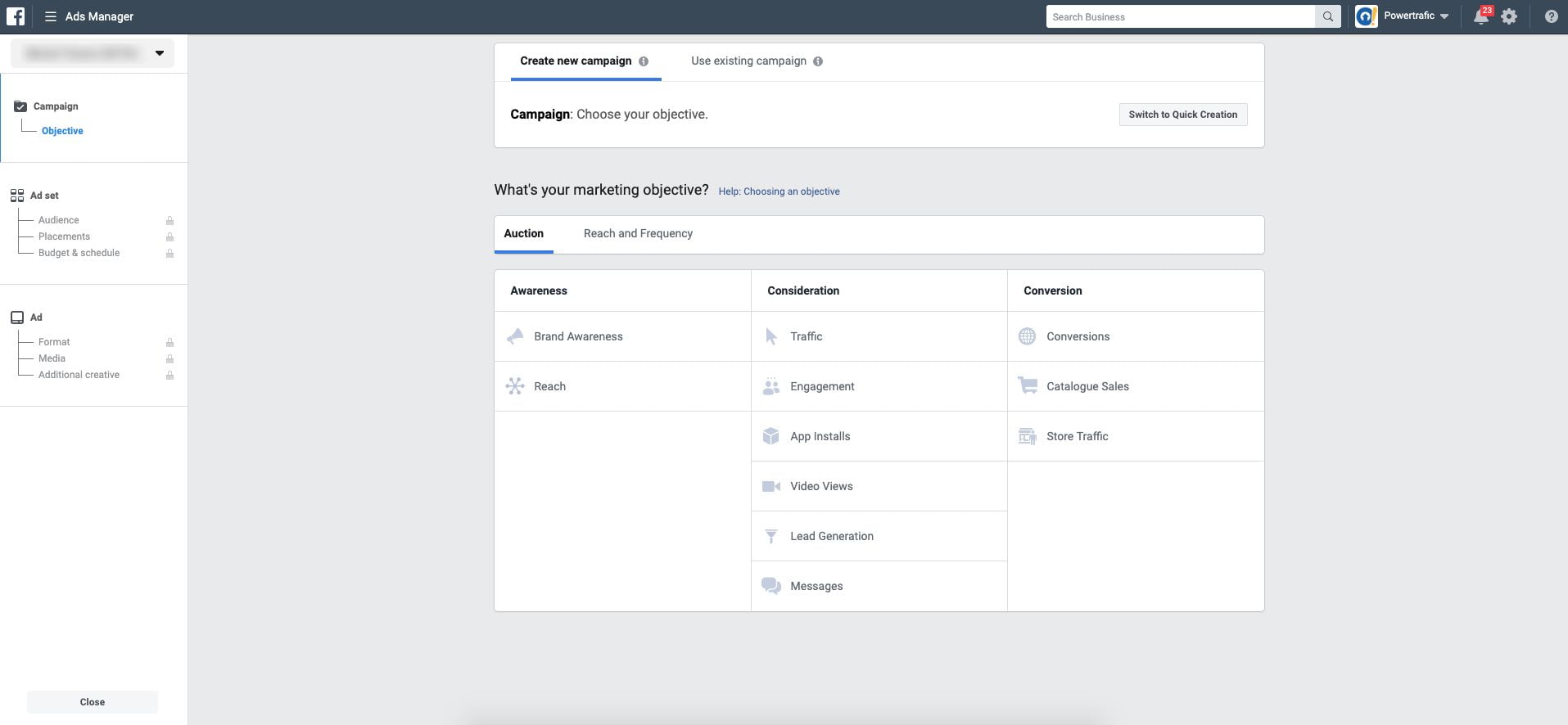 interface facebook ads manager