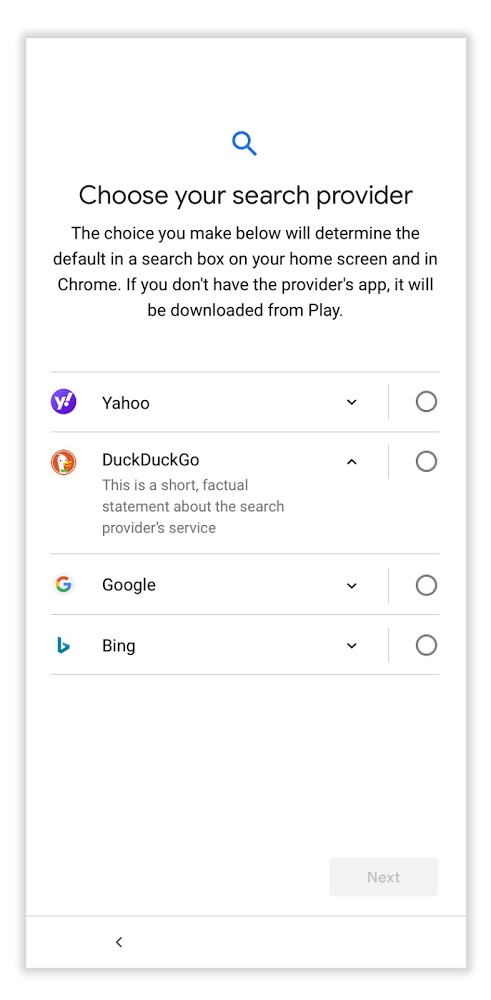 Choix du moteur de recherche pour Android